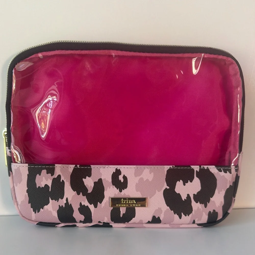 Trina Turk Pink Leopard Print Cosmetic Case‎ with Hot Pink Interior